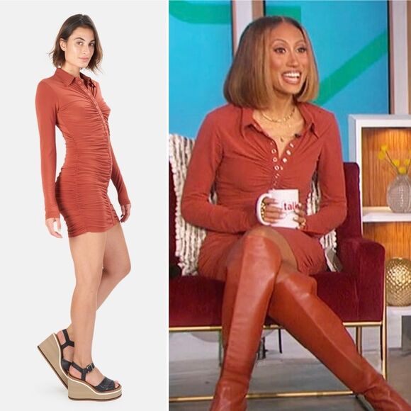 A.L.C. Larsen Rust Long Sleeve Ruched Dress L ASOTV - Picture 3 of 12